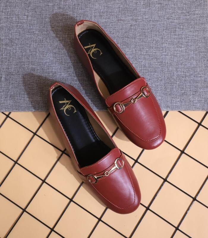 Buckled Casual Women Loafers (Deep Maroon)