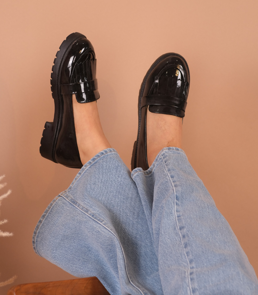 Shiny Fringe Chunkies Black Patent