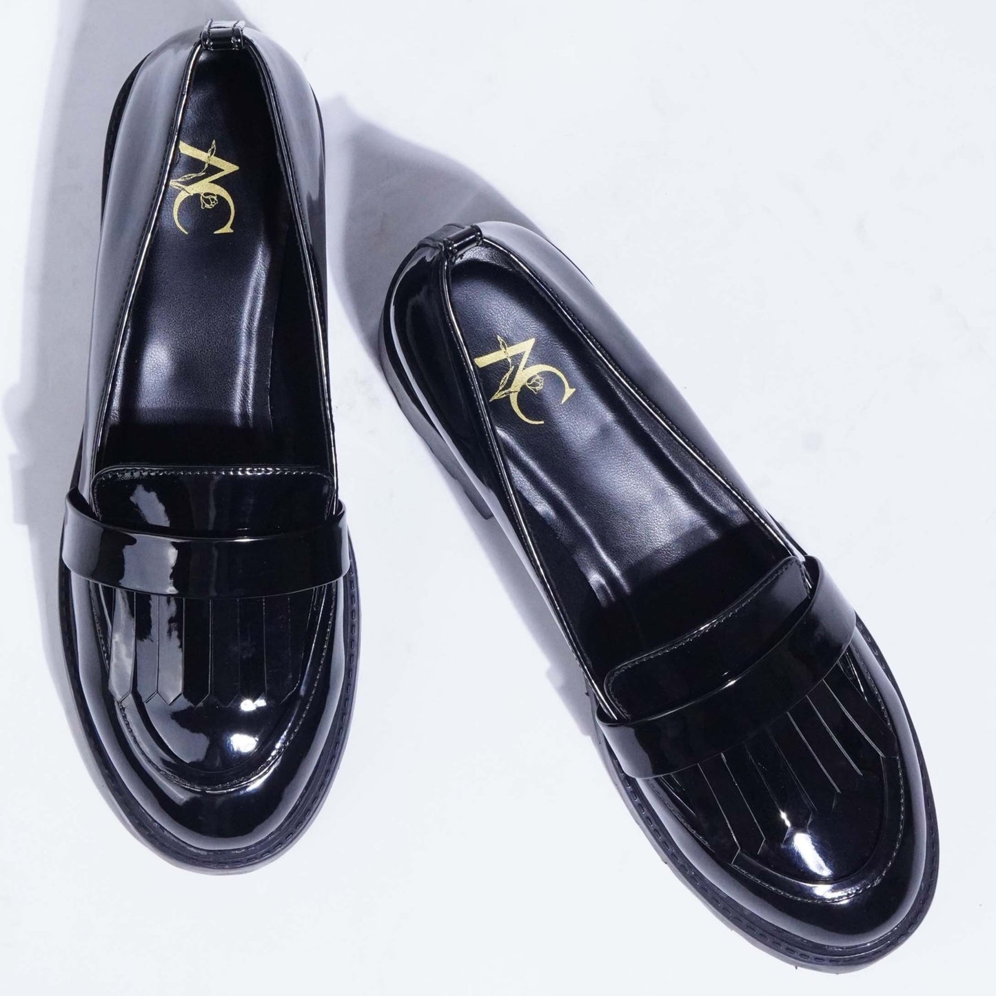 Shiny Fringe Chunkies Black Patent
