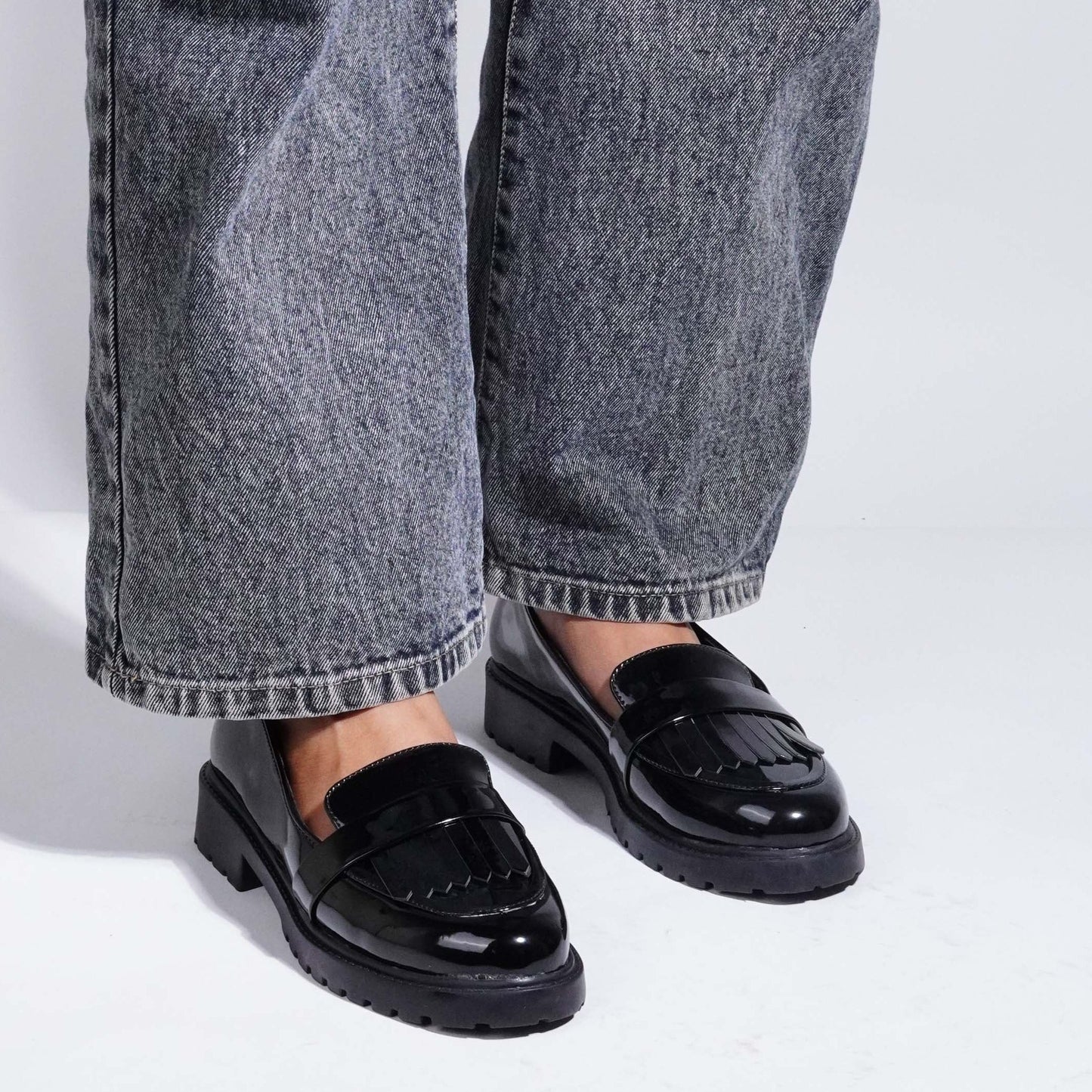 Shiny Fringe Chunkies Black Patent