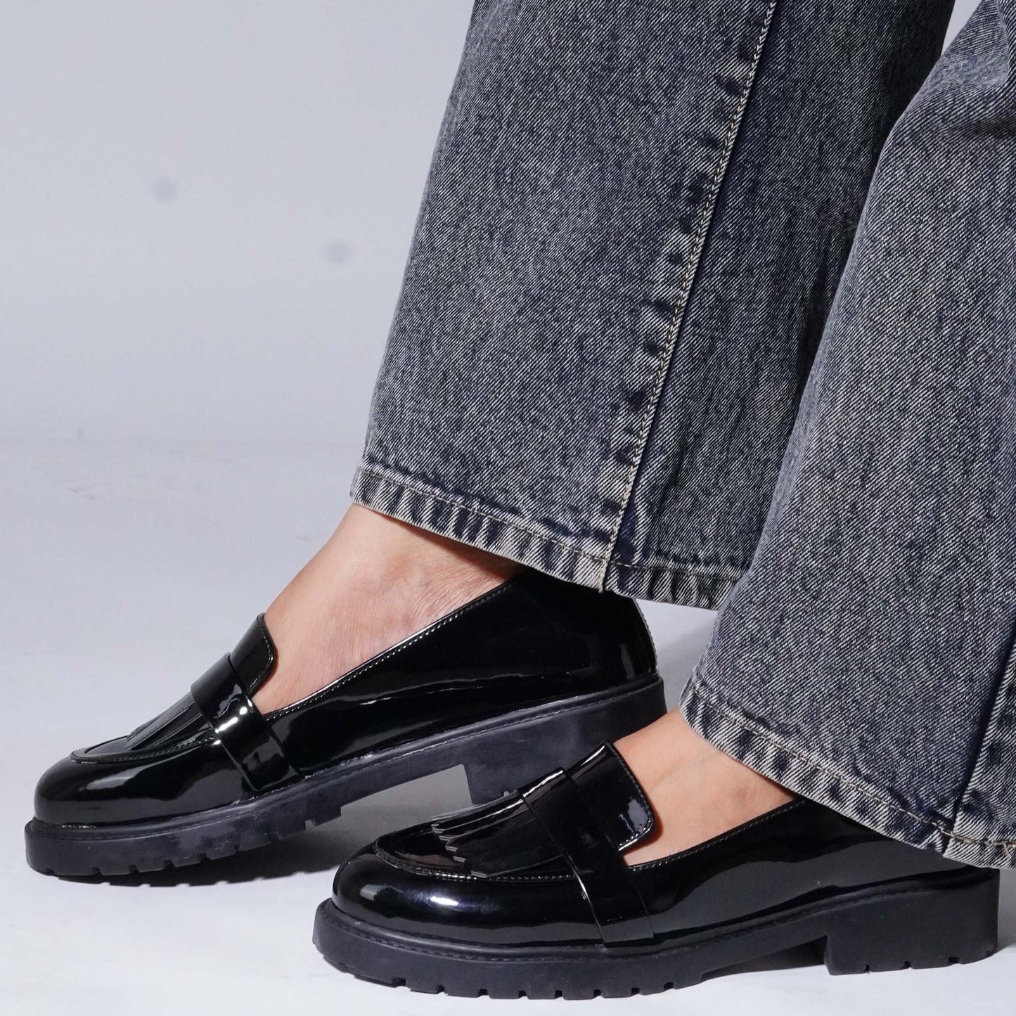 Shiny Fringe Chunkies Black Patent