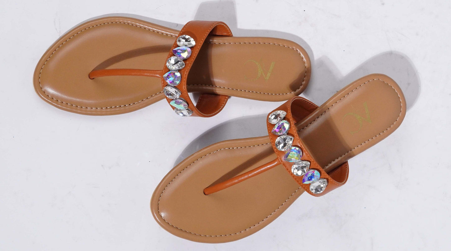 Glam on the Go T slides Tan