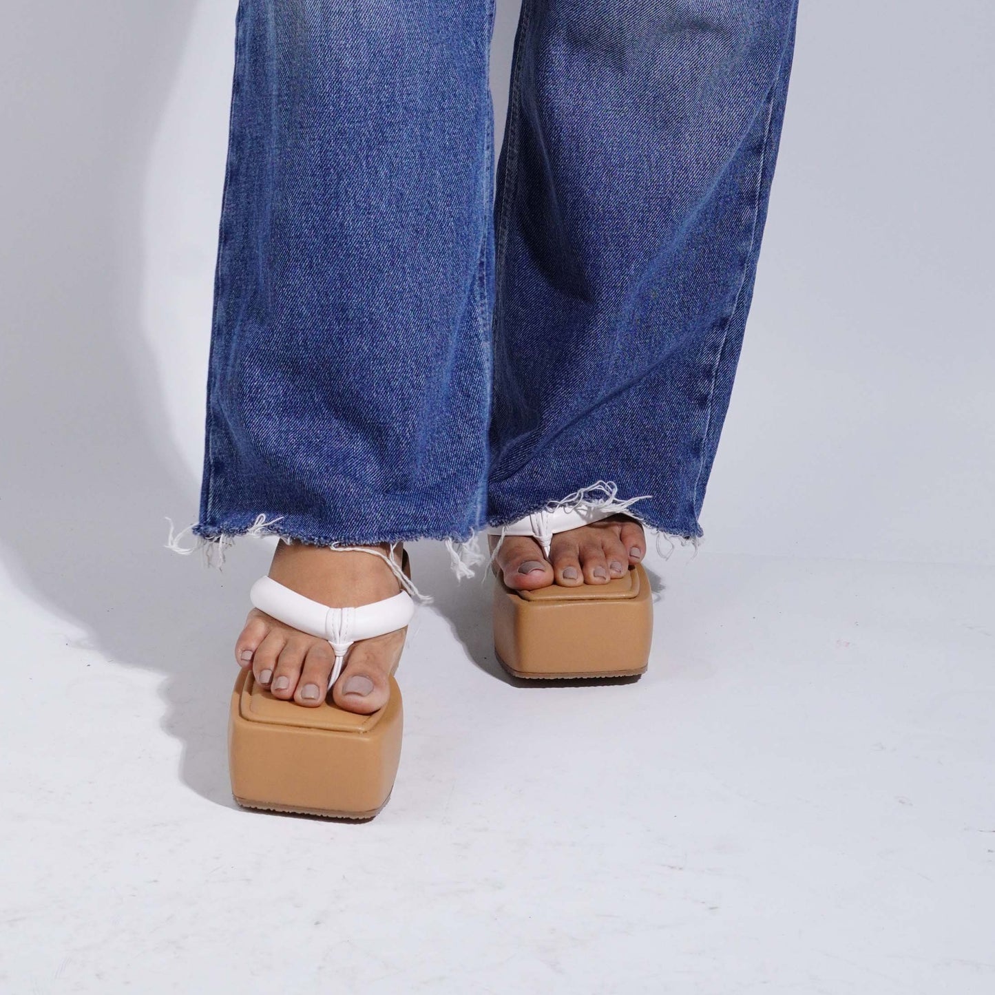 Lifted Beige & White Platforms