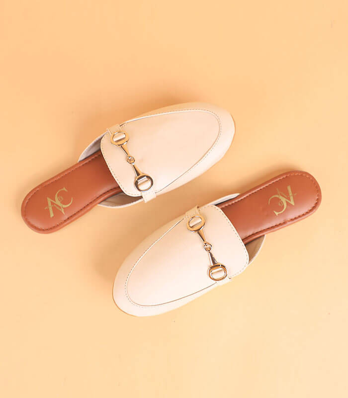 Buckled Mules For Girls – Cream Color