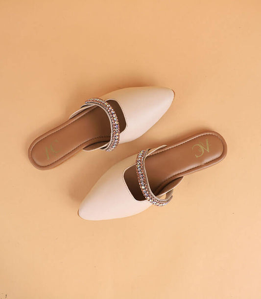 Jewelled Mules For Women (Cream)