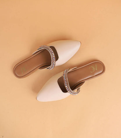 Jewelled Mules For Women’s (Cream)