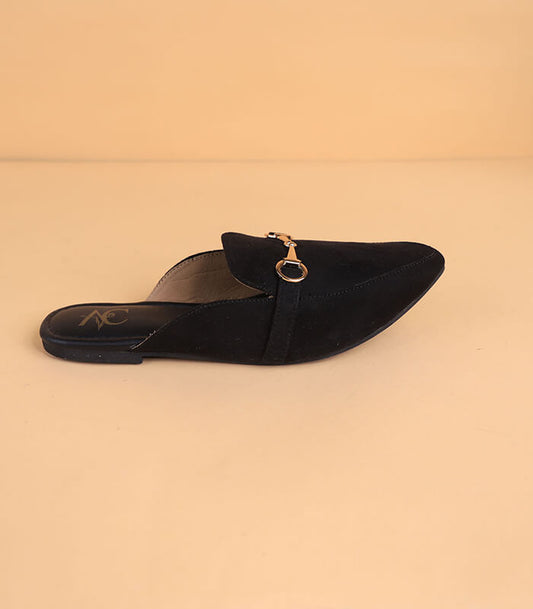 Pointed Buckled Mules For Women (Black)