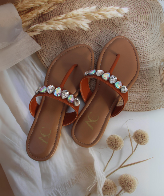 Glam on the Go T slides Tan