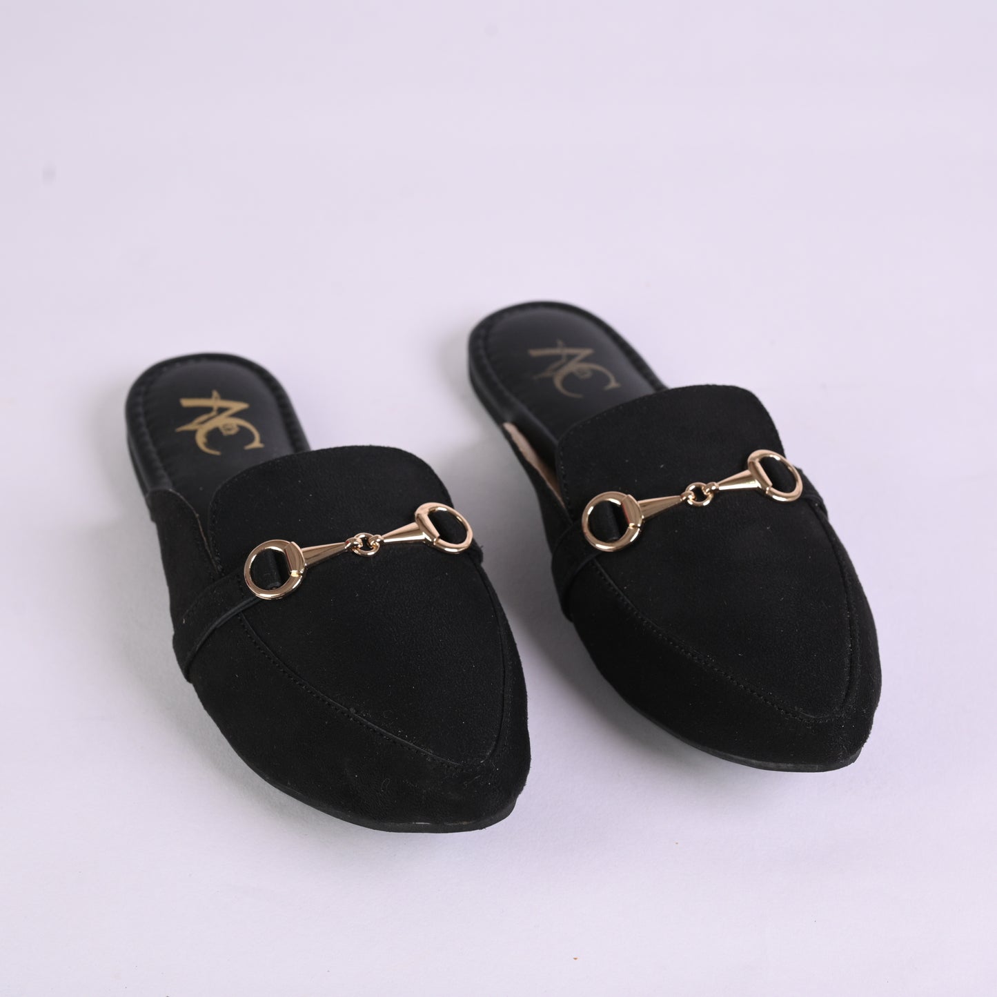 Pointed Buckled Mules For Women (Black)