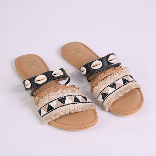 Shells & Waves Slides for Women (Beige)