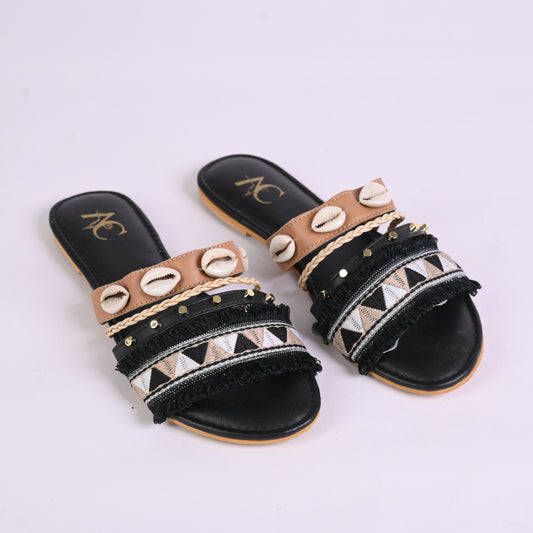 Shells & Waves Slides for Women (Black)