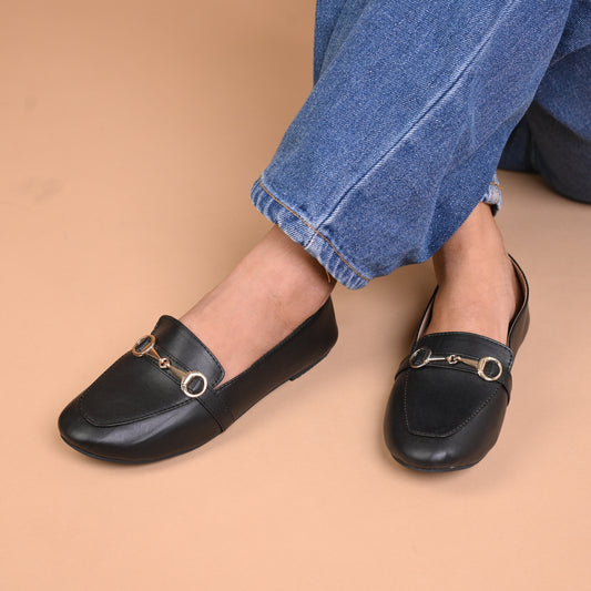 Buckled Casual Loafers For Women (Black)