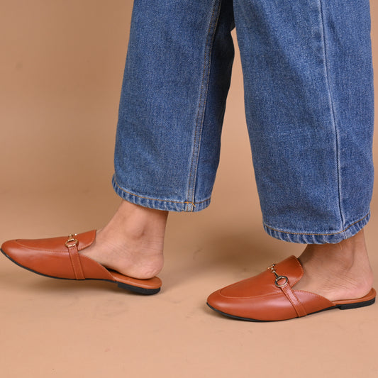 Buckled Mules For Women (Tan)