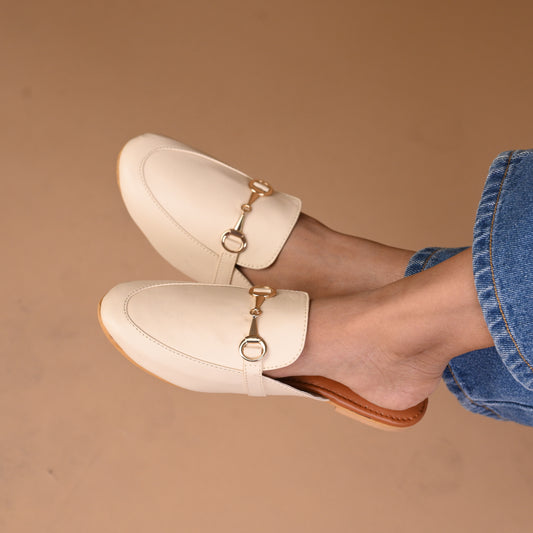 Buckled Mules For Girls – Cream Color