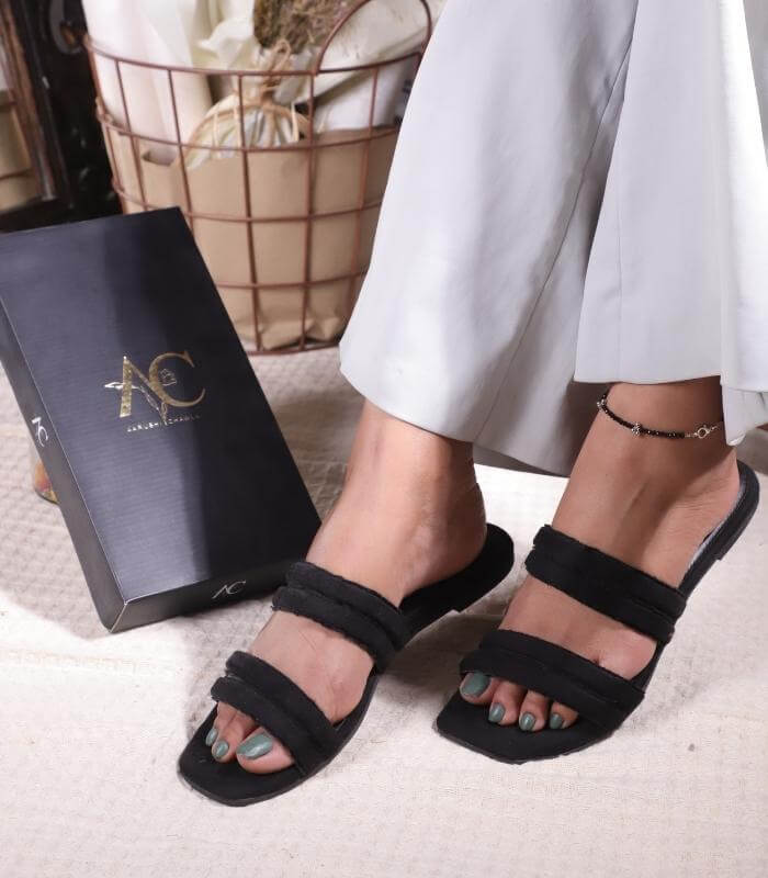 Two plus Two – Strap Slides For Women (Black)