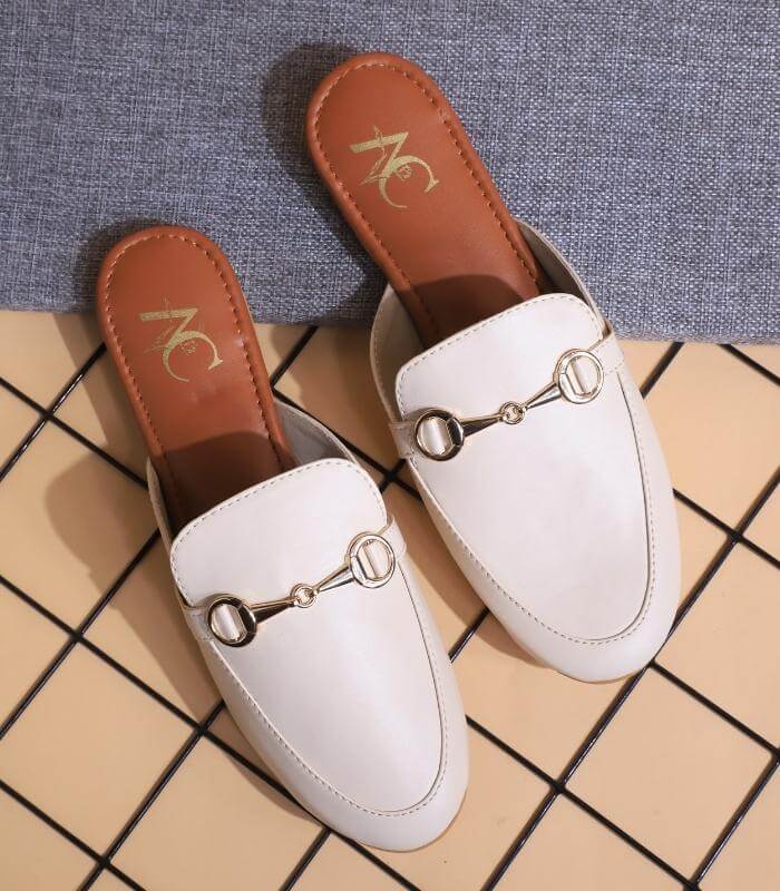 Buckled Mules For Girls – Cream Color