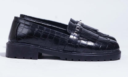 Textured Stud Loafers Black Croc