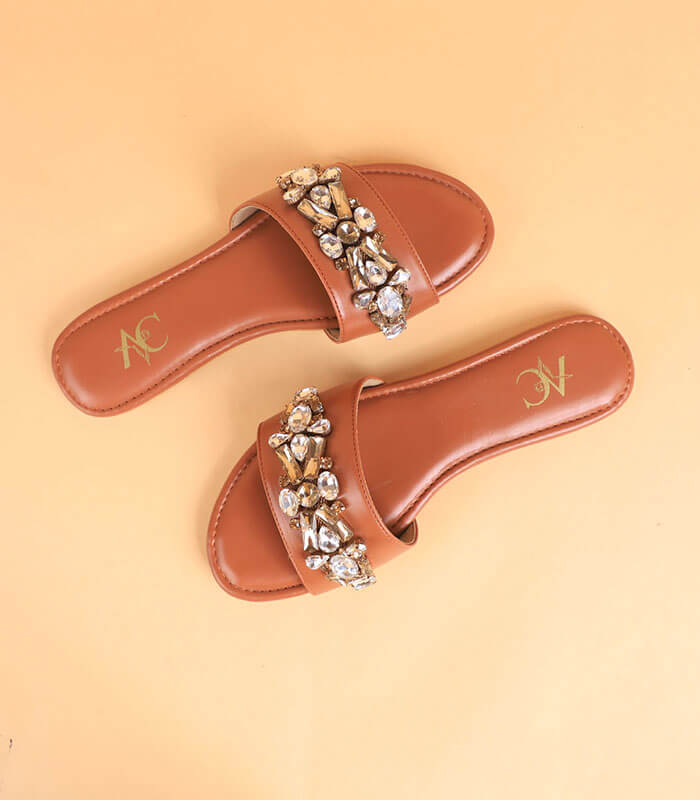 Tan slide best sale on sandals