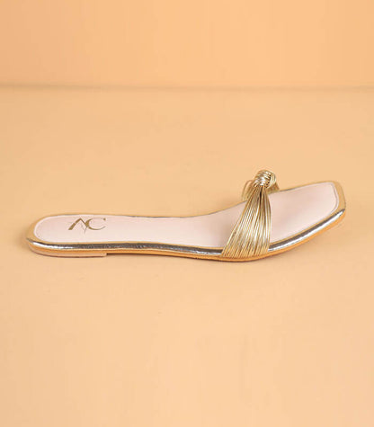 Knotted Tale – Slides For Women (Cream & Gold)
