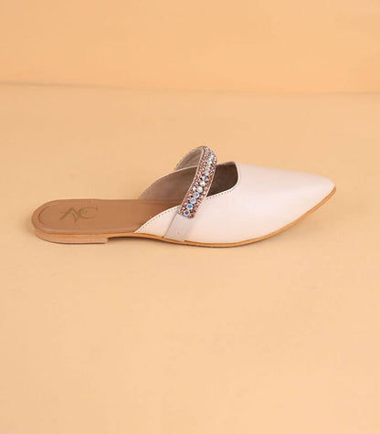 Jewelled Mules For Women’s (Cream)
