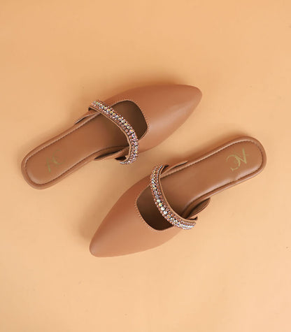 Jewelled Mules For Women – Beige Color