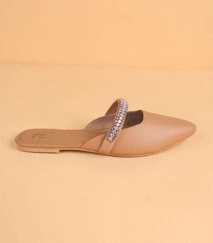 Jewelled Mules For Women – Beige Color