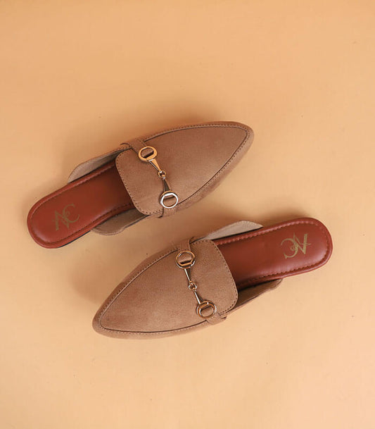 Pointed Buckled Women Mules (Mouse) 